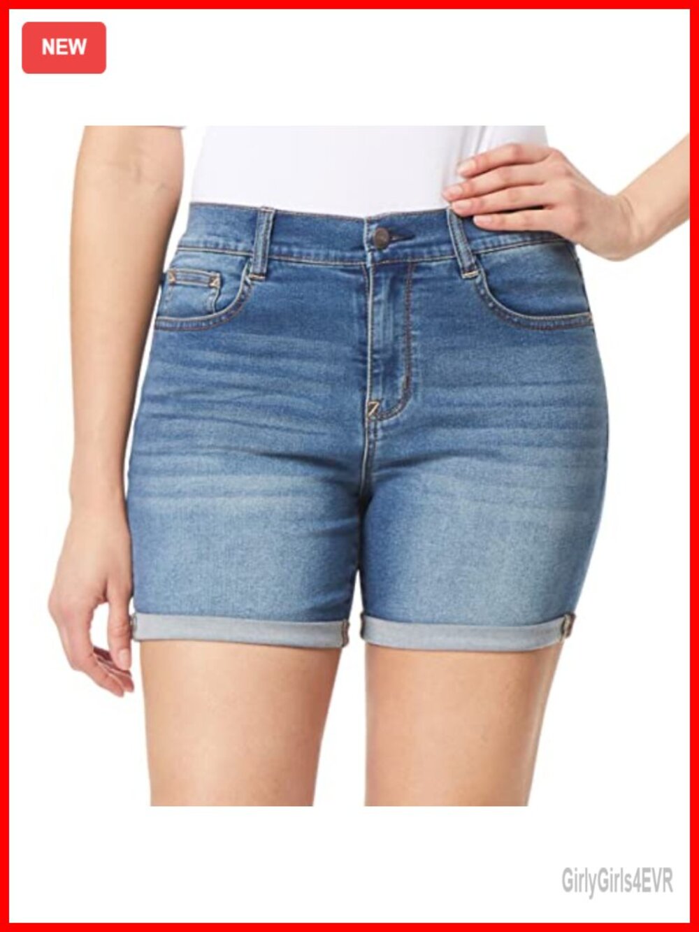 High Rise Stretch Denim Shorts 5" Inseam Women's